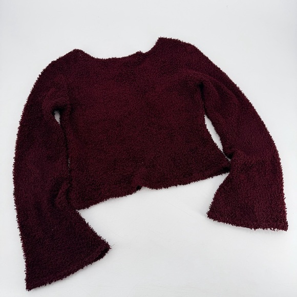 Morbid Threads Vintage Y2K Shag Bell Sleeve Cropped V Neck Sweater Medium Goth - Picture 3 of 3